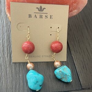 Studio Barse Turquoise, Coral & Peach Drop Earrings - Gold Tone